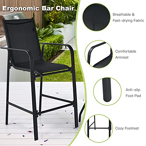 Tangkula 3 Pieces Outdoor Patio Bar Set, Outdoor Bistro Set With 2 Bar Stools And 1 Tempered Glass Bar Table, Bar Height Patio Table And Stools Set For Backyard, Garden, Lawn (Black) #TOP7