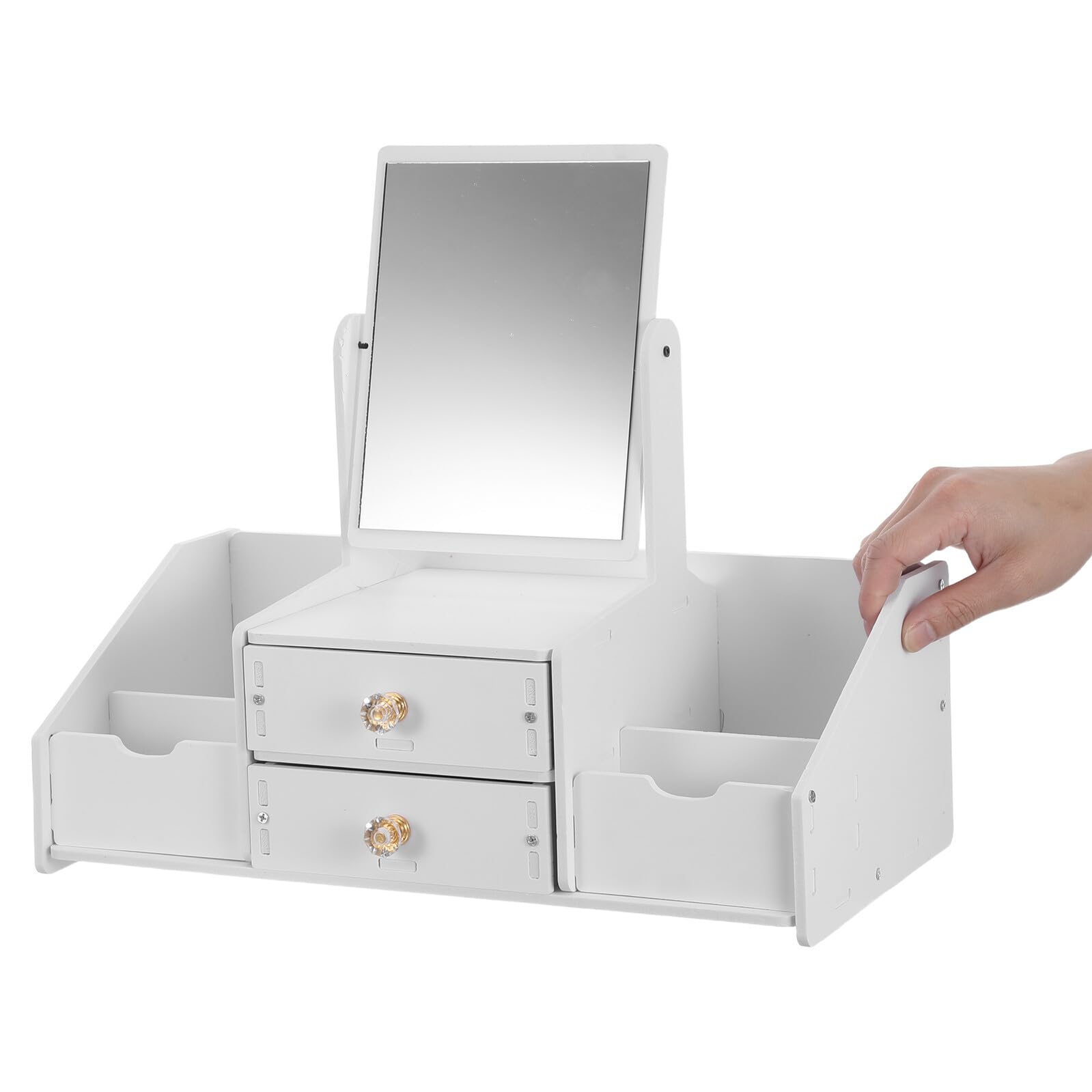 Abaodam Organisateur de Maquillage Multifonction et Tiroirs Pratiques en Bois Plastique Blanc avec Miroir en Verre pour Cosmétiques et Soins Peau