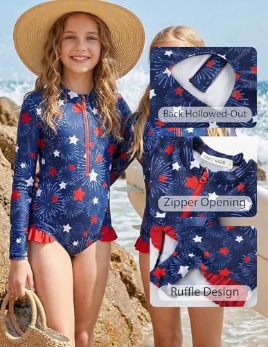 Image of GRACE KARIN Girls One Piece Swimsuits Long Sleeve Bathing Suits Swimwear 5-14Y