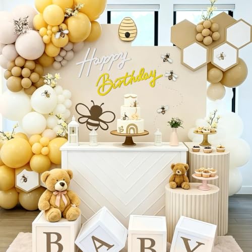 Image of TONIFUL Happy Birthday Sign for Backdrop - Glitter White Gold Felt Banner - Includes Dot Glue - Perfect for Birthday Party Backdrop,Wall Decr,Balloon Arch,Photo Background