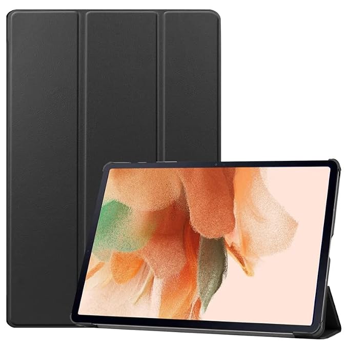 Premium Shock Proof Stand Folio Multi Viewing Angles Hard PC Clear Back Case Cover Compatible with Samsung Galaxy Tab S8 Plus 12.4 inch (Black)