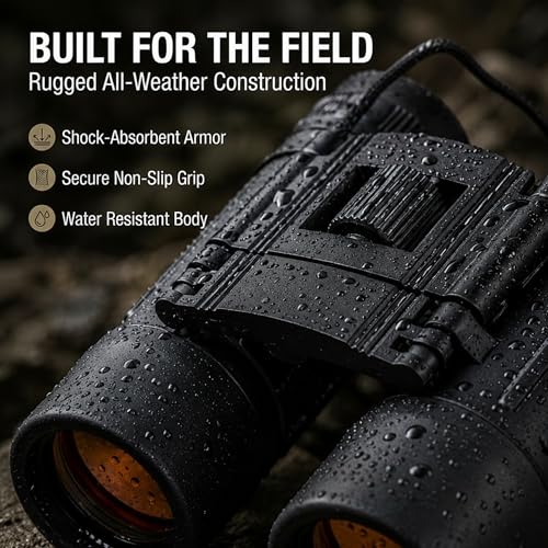 Image of Humvee HMV-B-10X25B Rubber Armor Compact Binocular with Anti-Reflective Ruby Red Lens, 10x25, Black