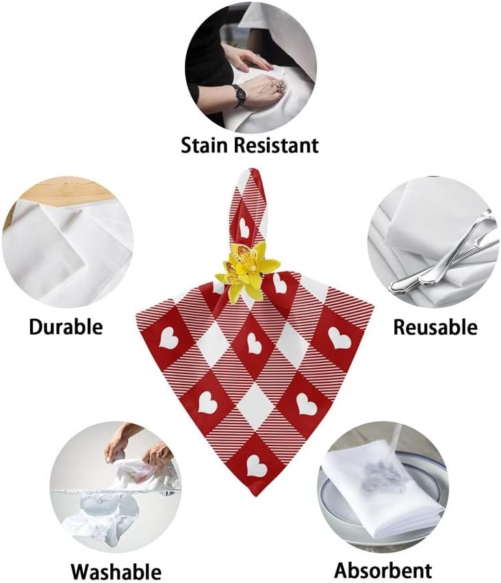 Love Red Plaid Napkins Cloth Set Wedding Party Table Soft Kitchen Dinner Christmas(8pcs)