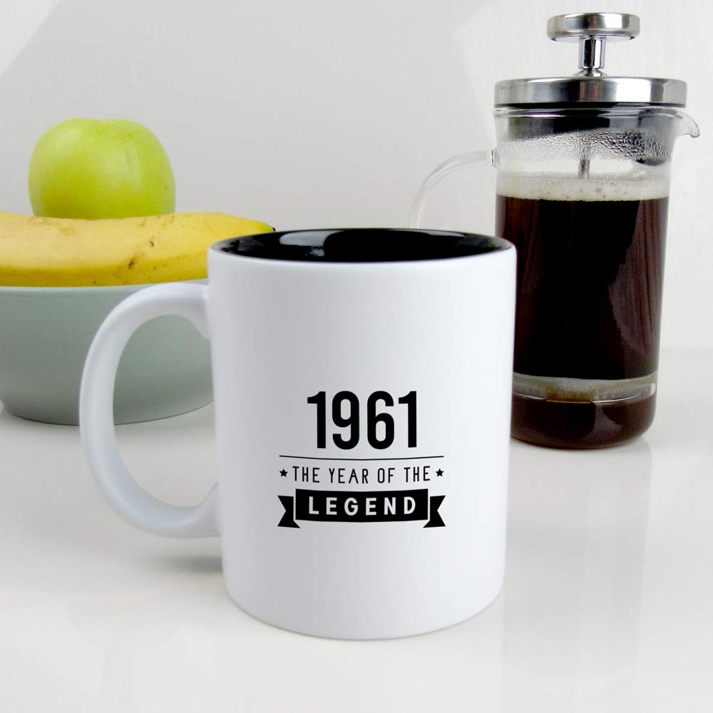 eBuyGB Sixtieth Gift for Dad Engraved Black Reveal Coffee Mug-1961 Year of The Legend Design-60th Birthday, Men-350ml Tea Cup, Ceramic