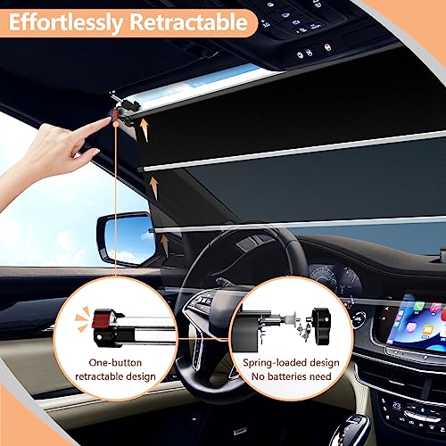 Aokansha Retractable Windshield Sun Shade For Car,2023 New Permanent Automotive Window Sunshades For Long Term Use, Roll Up And Down With A Button,Easy Storage-No More Storing And Moving #TOP2