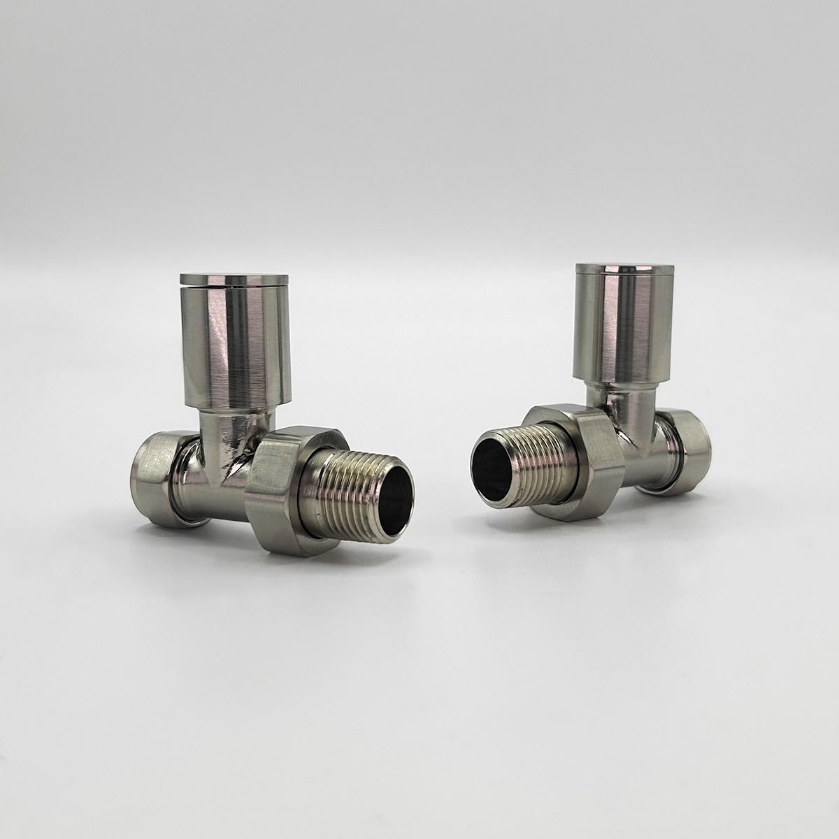 Lux Heat Straight Brushed Nickel Manual Round Radiator Valve Set