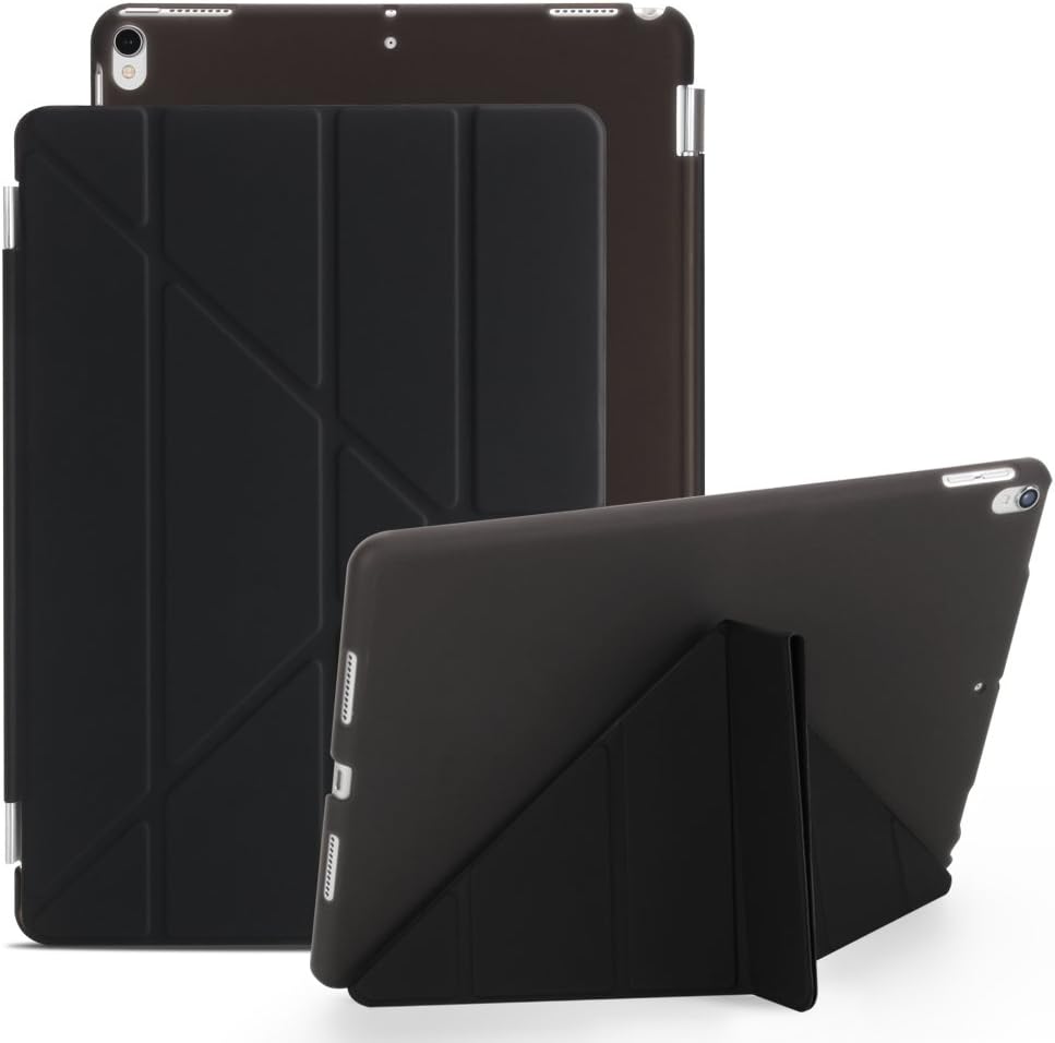 iPad Pro 10.5 Case, XULIS Two-Piece Separated Design Stand Transparent Back Cover Slim Auto Wake up/Sleep Function Protective Case for Apple iPad Pro 10.5 2017 Release (Multi- fold Black)