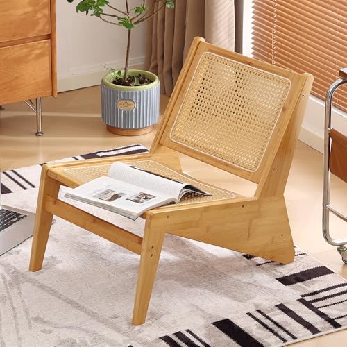 Welnow Mid Century Rattan Accent Chair, Bamboo Wood Lounge Chair with Woven Cane...