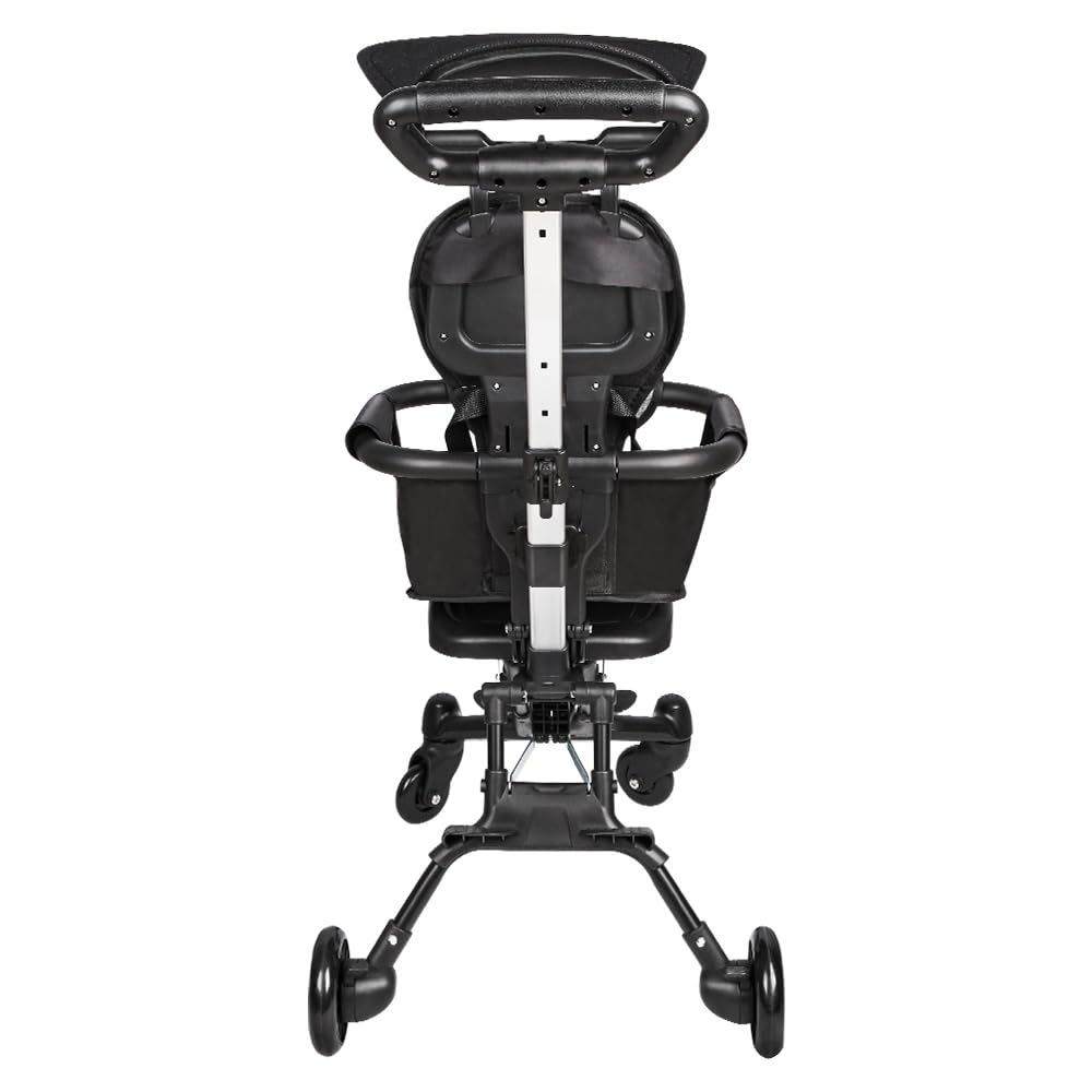 Poussette Compacte - Jusqu'à 25 kg, Inclinable, Pliable avec Porte-Gobelet, Habillage Pluie, Capote Pare-Soleil (UPF 50+) et Panier Course XL-30 * 55 * 86,5 cm - Gris + Noir