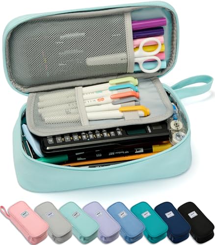 Image of SPACEMATE Pencil Case Pouch Box Bag School Supplies Girls Boys Kids, Cute Preppy Stuff Large Big Capacity Aesthetic Pen Organizer, Back to College Stationary, Powder Blue, Classic Stlye, 1800ml