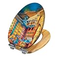 Elongated Toilet Seat Wooden Vernazza village church buildings aerial view Cinque Terre Wood Toilet Seat Slow Quiet Close Lid with Quick-Release Hinges Cover Bumpers Easy to Clean Install