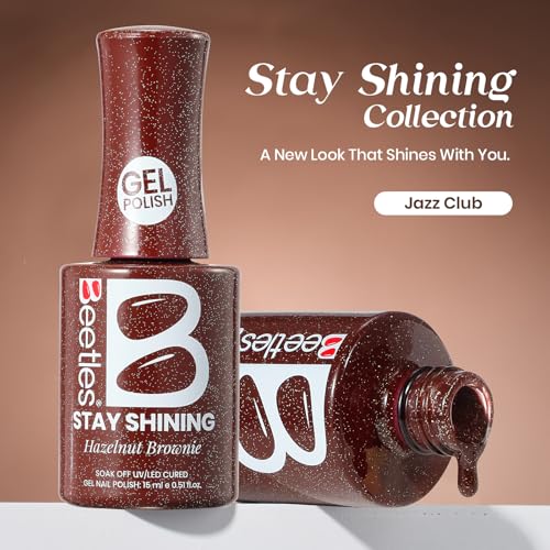 Image of Beetles Glitter Gel Nail Polish - 15ml Stay Shining Hazelnut Brownie Gel Polish Holographic Glitter Nail Art Uv Led Home Salon Long-Lasting Soak-Off Gel Gift for Women