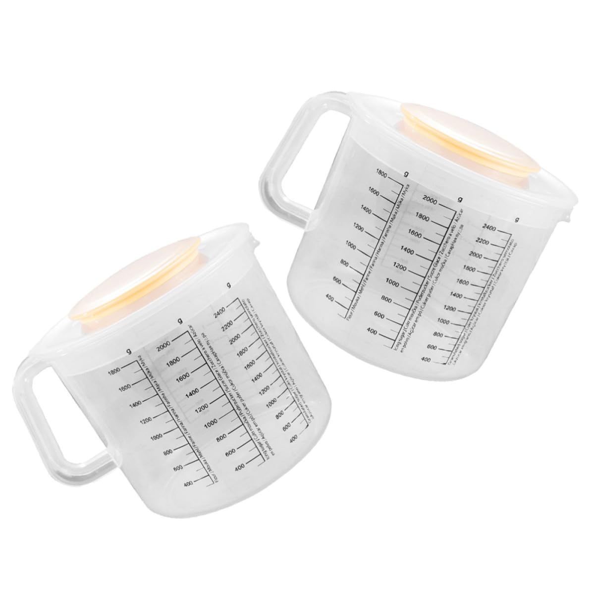 2 Tazas Medidoras de Plástico con Tapa de 2,5l para Líquidos, Diseño de Gran Capacidad y Uso Versátil en Cocina Doméstica para Repostería