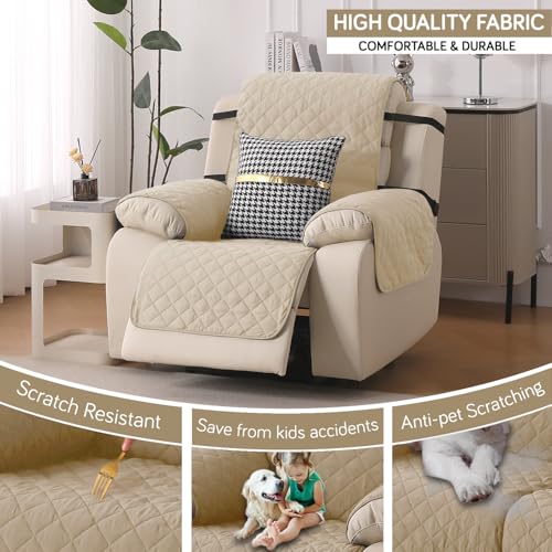 Image of HOKIPO 'UrbanQuilt' Recliner Sofa Slipcover Mat for 1 Seater | 1-Piece Design & Dual Belt Protection to Avoid Slipping of Cover, Beige (AR-6069-M2)