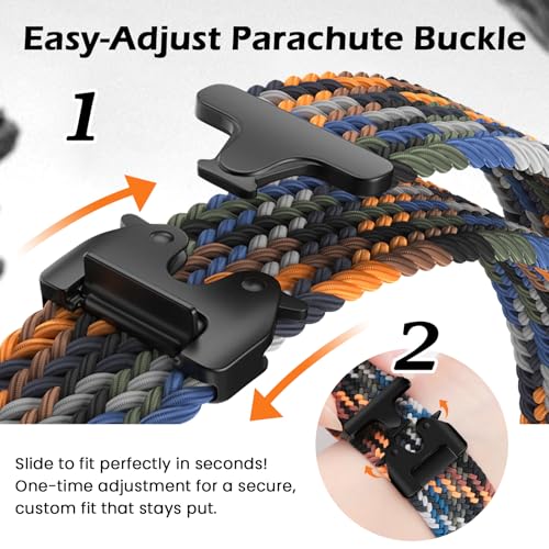 Image of Yeahxing Band for Pixel Watch 4 /3 /2 /1 Band - Stretchy Nylon Braided Bands for Google Pixel Watch 41mm 45mm, Fit 6.8-10.2 inch Adjustable Wristband with Parachute Buckle for Men Women