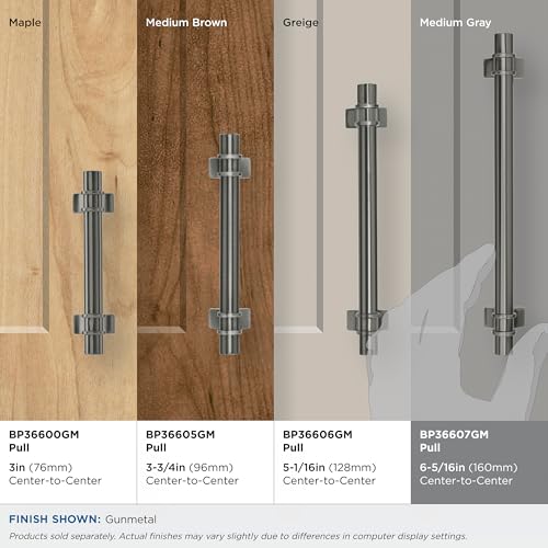 Image of Amerock | Cabinet Pull | Gunmetal | 6-5 /16 inch (160 mm) Center to Center | Davenport | 1 Pack | Drawer Pull | Drawer Handle | Cabinet Hardware