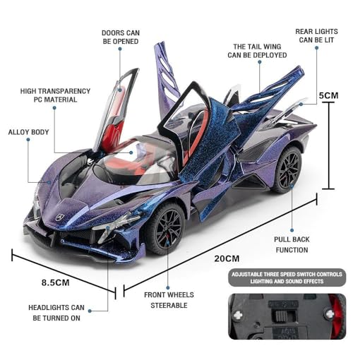 Image of 1:24 Scale Big Size Apollo Evo Supercar Toy Car | Metal Diecast Car for Kids with Openable Doors, Sound, Light Effects, Black