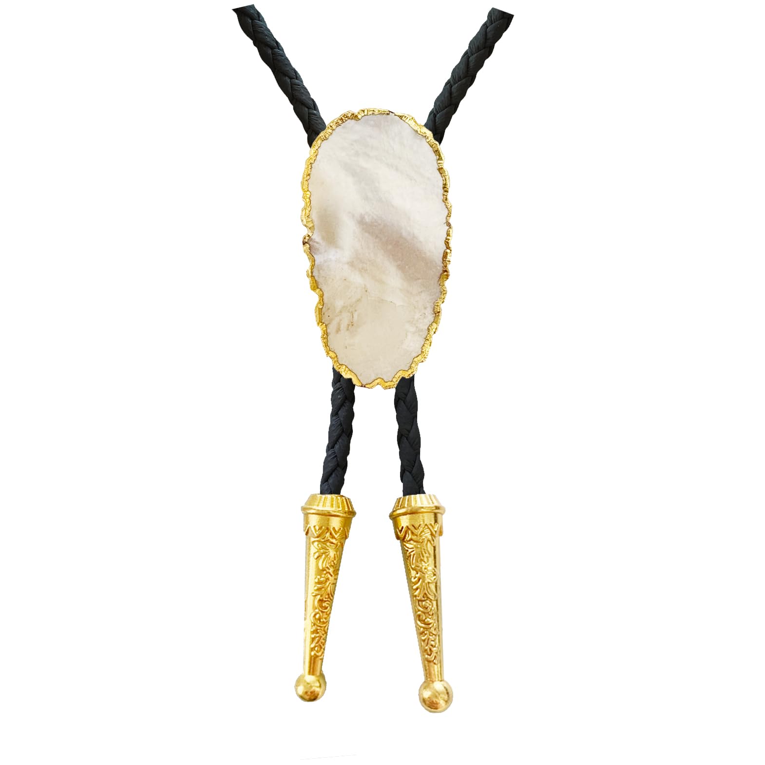 Daisy Del Sol Gemstone Bolo Tie Braided Vegan Faux Leather Natural Stone Gold Handmade Necklace Adjustable Boho Western Jewelry