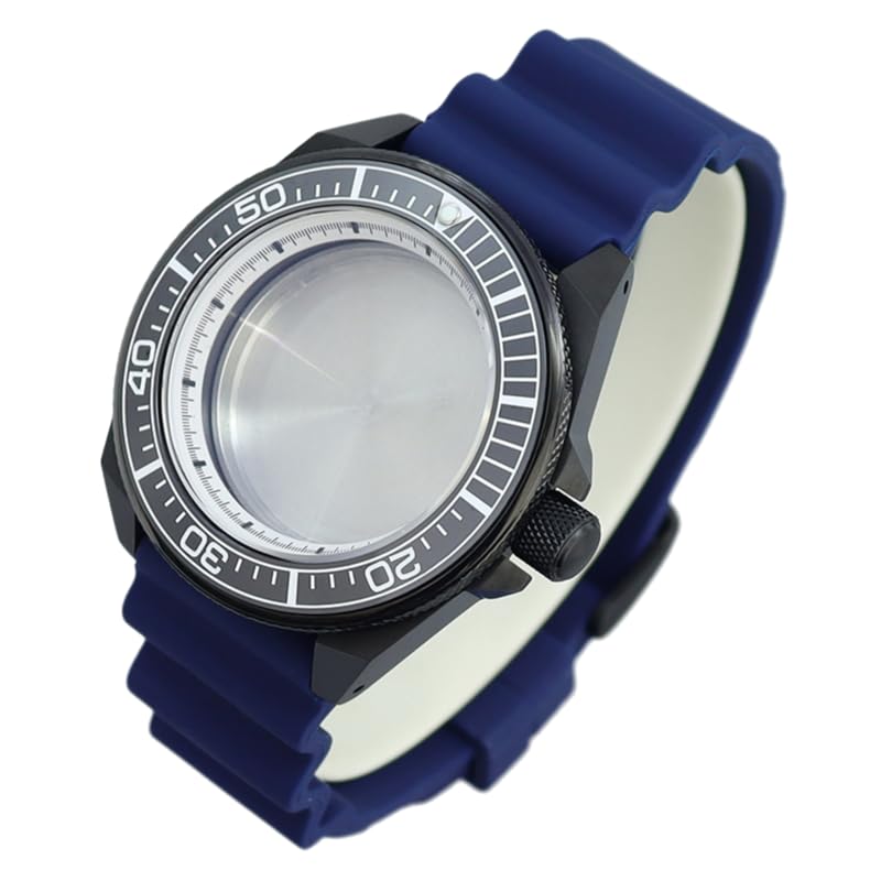 43.80mm Men Dive Ceramic Bezel Watch Case for NH35/36/38 Movement 100M Water Resistant,Sapphire Crysta Glass Watch Parts Blue Strap 7
