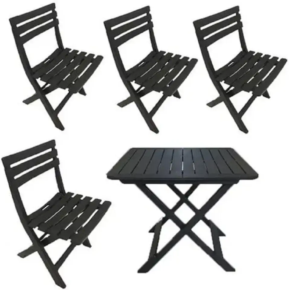 Jogo com 1 Mesa Dobrável e Cadeira Dobrável Modelo Rústico Plástico Resistente Fácil de Guardar para Camping Praia Jardim Casa Eventos Multiuso Prático