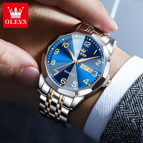 OLEVS Watch Men Luxury Watches for Men （Silver/Gold/Blue/Black）(Diamond/Roman Numeral/Arabic Numeral) Dial Watches Stainless Steel Watch Date Waterproof Dress Casual Reloj3