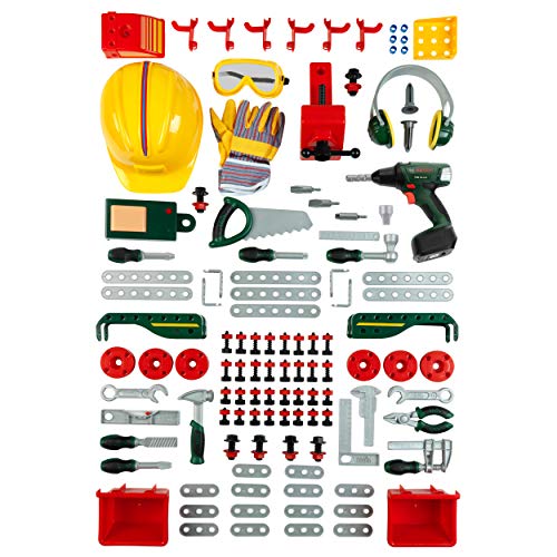 Theo Klein 8485 Bosch Werkbank Nr. 1 | 150-teilig | Inkl. Werkzeuge Und Zubehör | Akkuschrauber Mit Licht & Sound | Spielzeug Für Kinder Ab 3 Jahren, 62 X 42 X 100