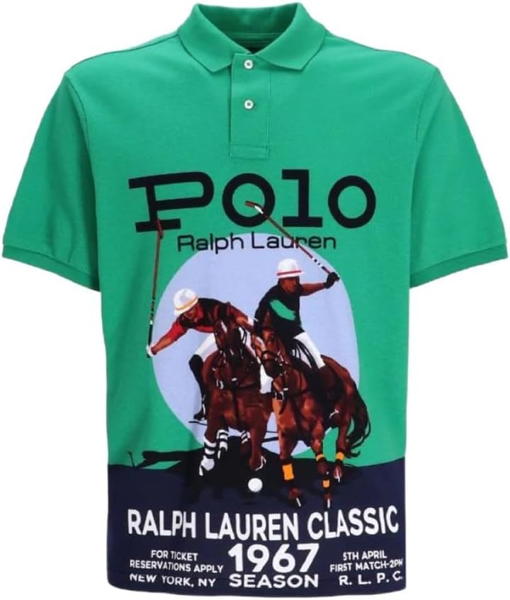 POLO RALPH LAUREN Men's Classic-Fit Graphic Mesh Polo Shirt (Polo Player, L), Large