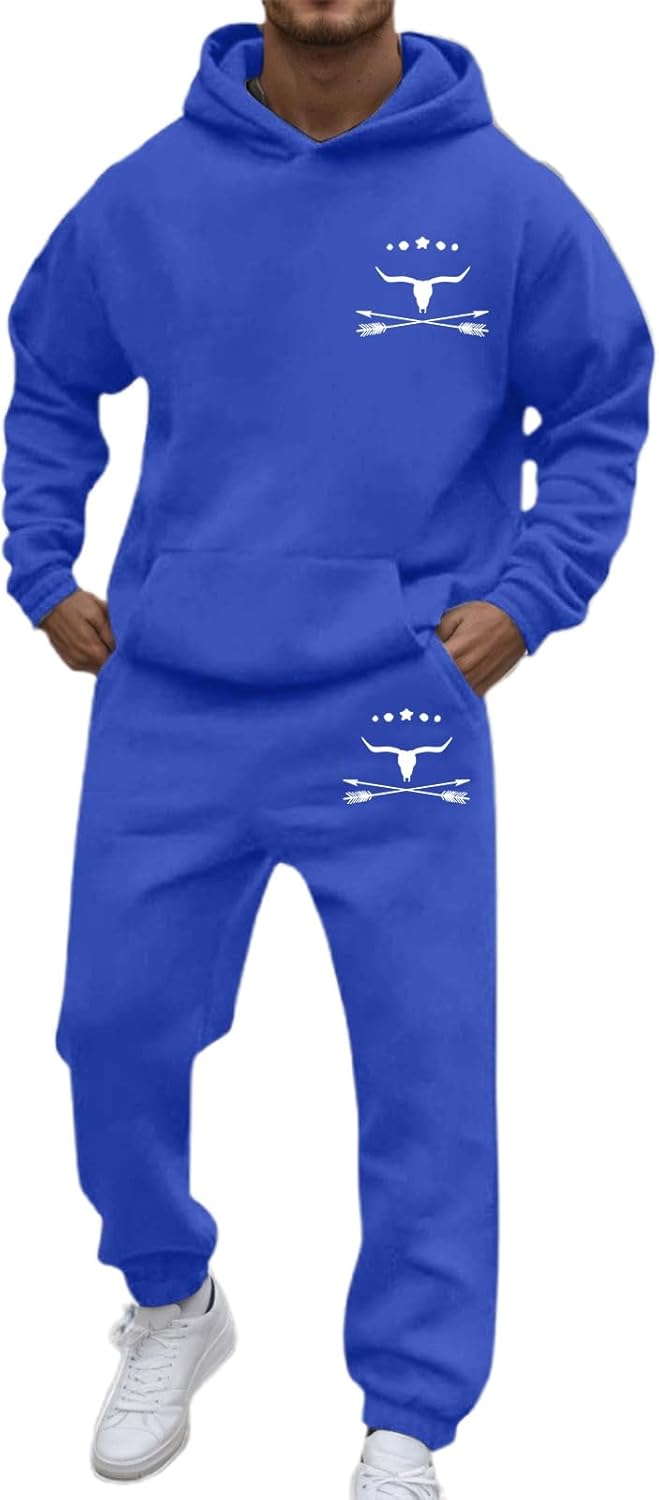 Survêtement Homme Imprimé Tête De Taureau - Sweat à Capuche + Pantalon Jogging, Tissu Chaud, Automne/hiver