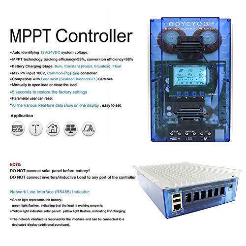 OOYCYOO MPPT Charge Controller 60Amp, 12V 24V Automatic 65A Solar Panel Charge Regulator, Maximum 100V Input, with LCD Display, for Lead-Acid sealant-AGM- LiFePO4 (K60AL) - Thumbnail 6