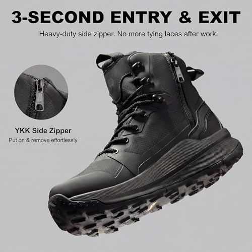 Men's Lightweight Tactical Boots with Side Zipper, Slip Resistant Work Boots for Men, Sneaker-Like Comfort Military Combat Boots for 12-Hour Shifts, Police, EMS, Motorcycle (Black) - Image 5