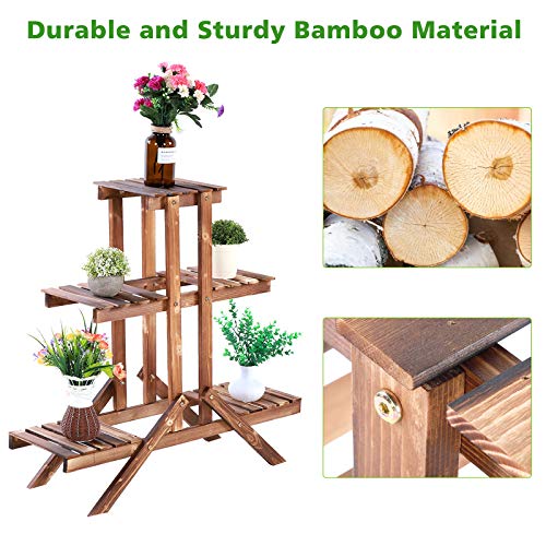 Plant Stand Indoor Outdoor Wooden Flower Display Storage Shelves Rack 3 Tier Ladder Pots Plants Holder for Garden Lawn Patio Office Living Room Balcony Brown