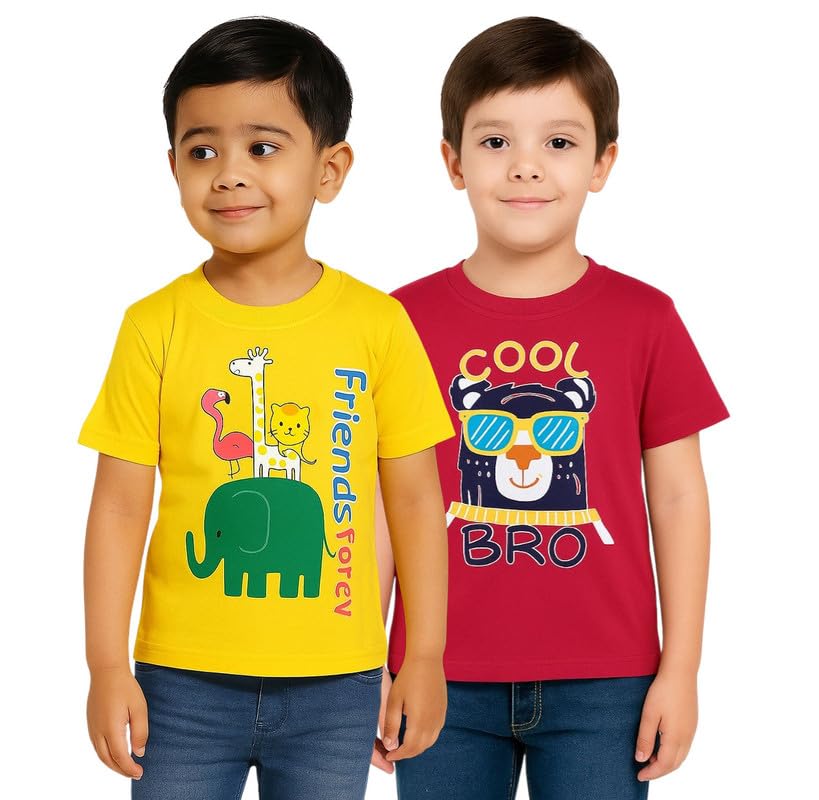 Image of Trendy Printed Cotton Blend Half Sleeve T-Shirt for Boys - Pack of 2