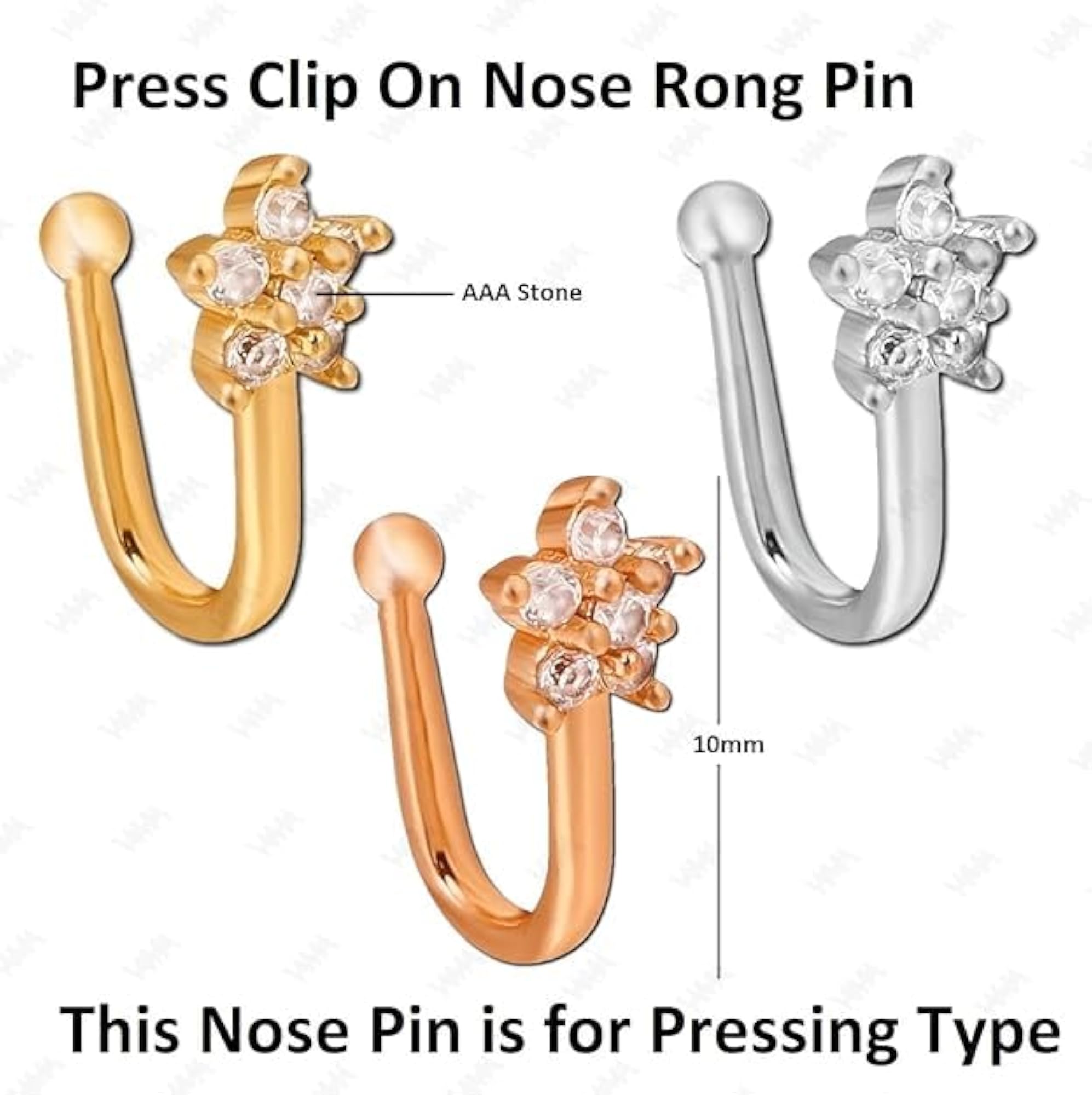 Clip-On Nose Rings Without Piercing, Combo Nose Pin Stud