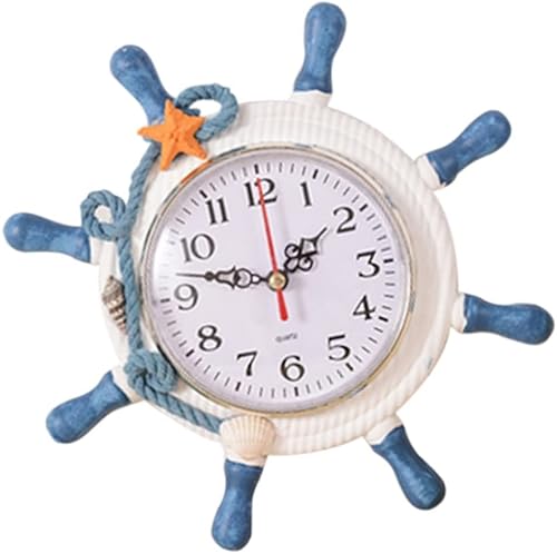 Kottiya Nautical Wooden Wall Clock Mediterranean Style Anchor Clock Sailing Ship Wheel Anchor Wall Hanging Ornament Decoration cover
