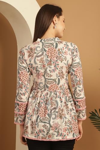 Image of Rajnandini Women's Pure Cotton Floral Printed Short Top (JOPLJPR763-XS White P)