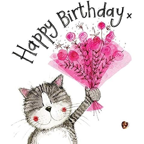 ALEX CLARK Happy Birthday Pink Bouquet Cat Foil Card Cover
