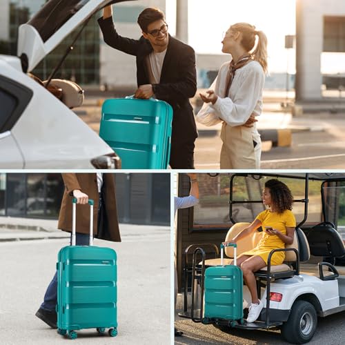 Image of Kono Luggage Sets 3 Piece Hard Shell Travel Trolley 4 Spinner Wheels Lightweight Polypropylene Suitcase with TSA Lock (Turquoise, 20 /24 /28 Set)