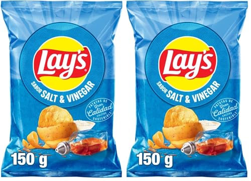 Lay's Vinagreta, Patatas Fritas de cultivos sostenibles con sabor sal y vinagre, Producto de Aperitivo, bolsa individual, 150g (Paquete de 2)