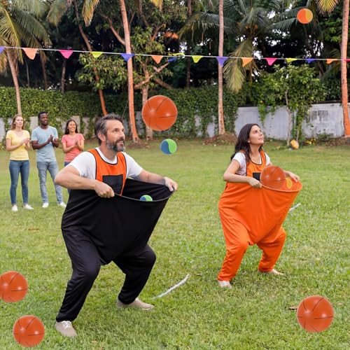 2-in-1 Granny Pants Yard Game Set, Oversized Pants & Sticky Vests Combo with 20 Balls & Pump, Outdoor Tossing Game for Adults Family Party Backyard Lawn Fun(M,Basketball,Orange and Black) - image 4