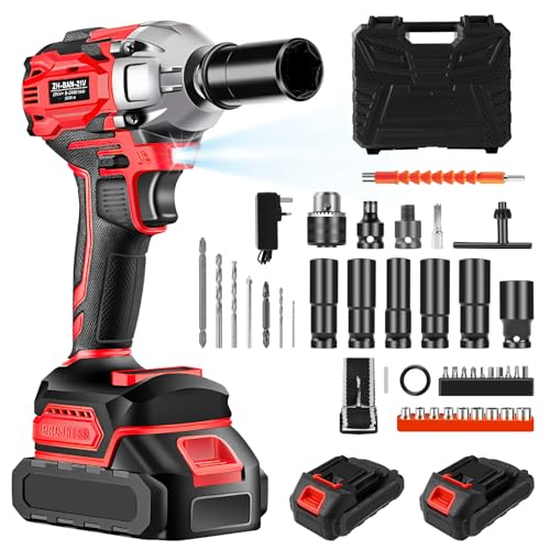 Clé à Chocs Brushless Sans Fil, 1000 Nm Impact Wrench 42 pièces, Électriqu Visseuse a Choc avec...