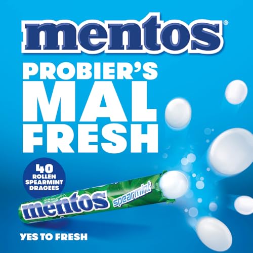 Mentos Kaubonbons Spearmint, Dragees mit Spearmint-Geschmack für frischen Atem, Multipack, Bonbon Vorrats-Packung (40 Rollen), vegan 2