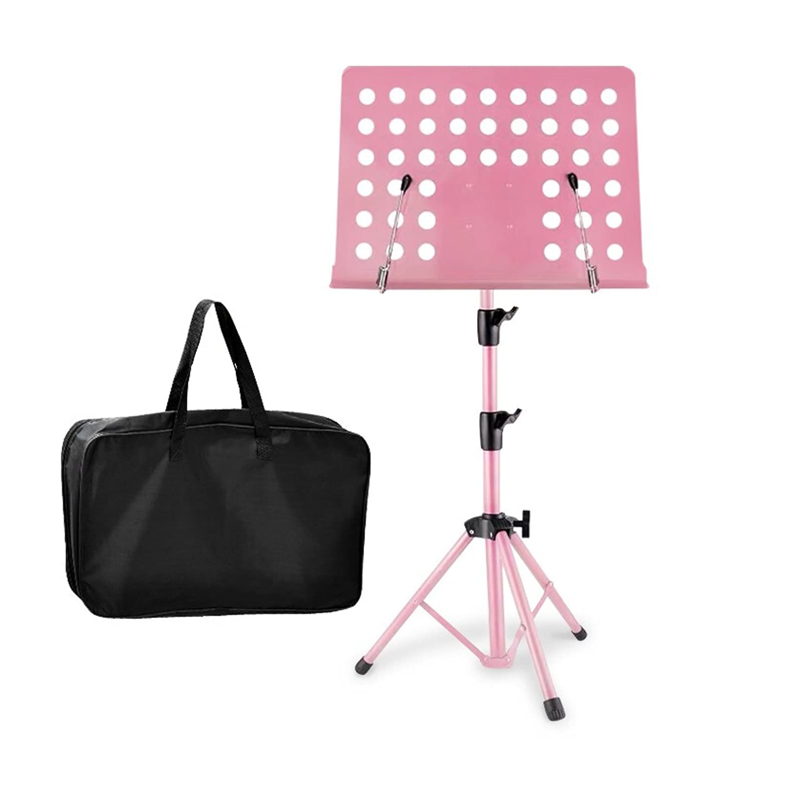 Stojaki muzyczne Stoisko muzyczne, regulacja wysokości i kąta Orkiestrowy Stojak Arkusz przewodnika i uchwyt na klips do notowania z torbą do przenoszenia instrument muzyczny (Pink)