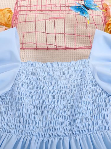 Floerns Girl's Flounce Cap Sleeve Square Neck Ruffle Layered Hem Smocked A Line Dresses3