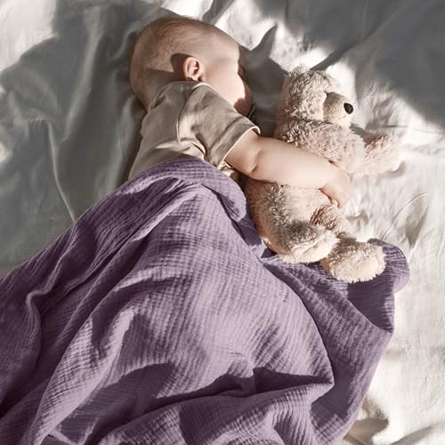 Image of Dreamology Muslin Swaddle Blankets for Newborn,2 Pack,Cotton Blankets for Boys,Girls,100% Cotton,Soft and Breathable Baby Receiving Blankets Baby Boy,Girl, 44x44 Swaddle Blanket | Purple and Pink