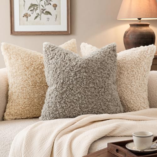 Image of Foindtower Set of 2 16x16 Inch Light Grey,Faux Fur Throw Pillow Cover Accent Sherpa Furry Pillow Covers Fuzzy Soft Pillowcases Cozy Sheepskin Decorative Fleece Cushion Case for Bed Couch Living Room