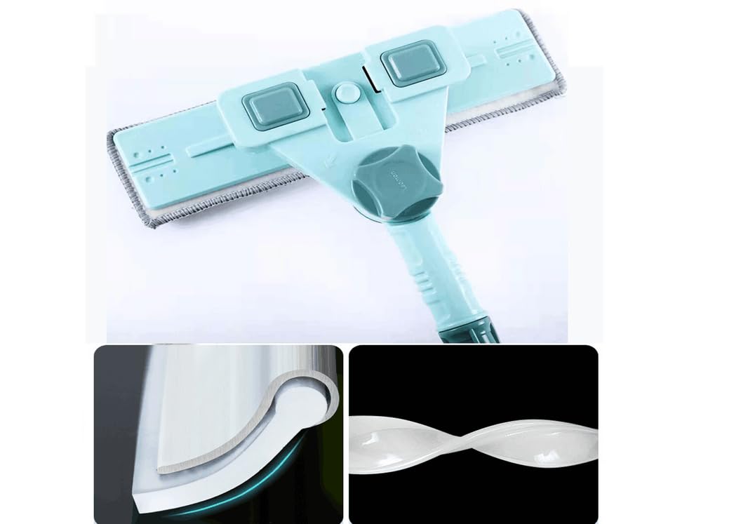 Hooha Aamit - Set di lavavetri con manico estraibile e lavavetri, 145 cm, professionale con testa girevole a 180° e 2 cuscinetti in fibra ultra sottile, adatto per finestre e ambienti esterni