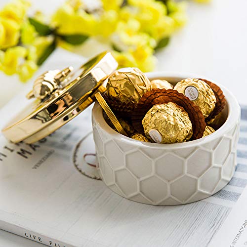 Bihoib Round Ceramic Jewelry Box Small Trinket Box For Rings Earrings And Necklace, Decorative Jar Box With Bee Lid For Girls #TOP6