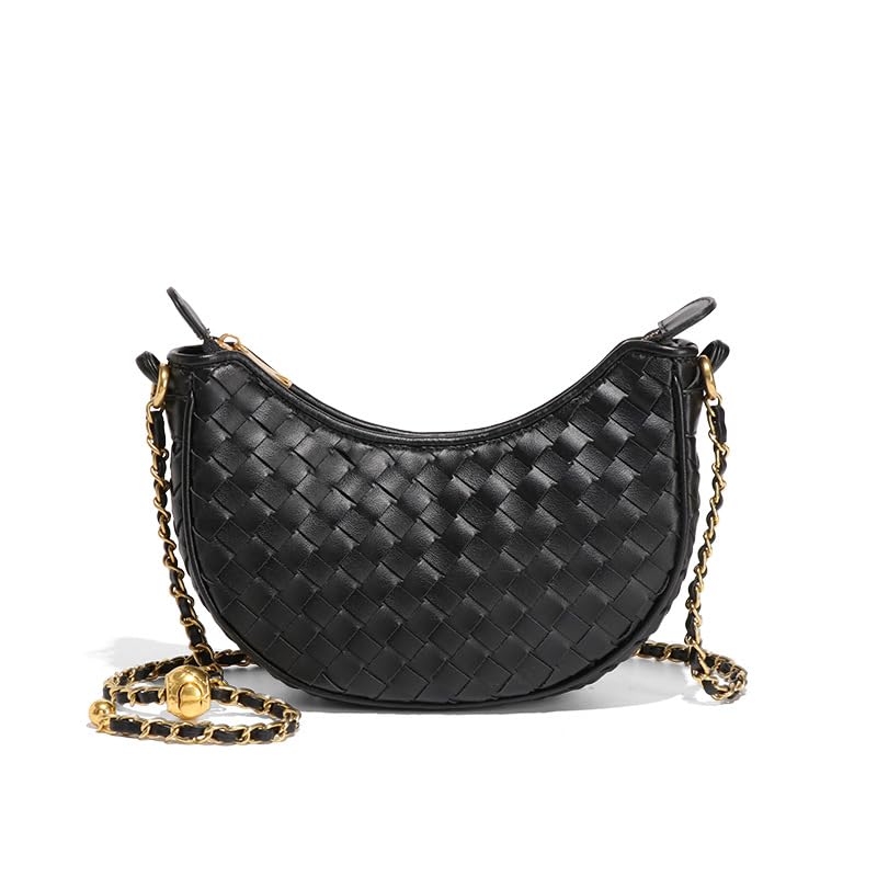 Ling Chuang Woven Crossbody Shoulder Bag with Niche Crescent Design - Double Layer Vintage Mother Bag