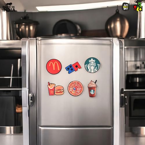Image of GKD Dine & Delight Wooden Fridge Magnet | Restaurant & Cafe Decor | Food-Themed Refrigerator Magnet for Home, Kitchen, Office & Food Lovers | Pack of 6 Unique Fridge Sticker
