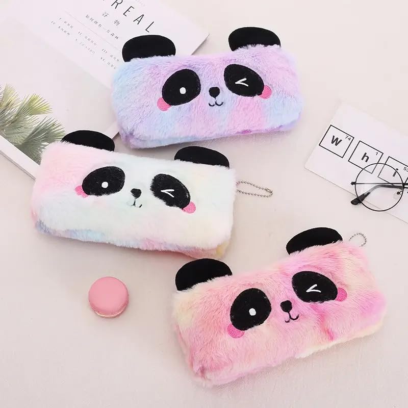 Image of Rainbow Fur Pencil Pouch for Girls With Zipper - Cute Cosmetic and Coin Case for School Kids /Office (Size 10x20 CM) (Multi)